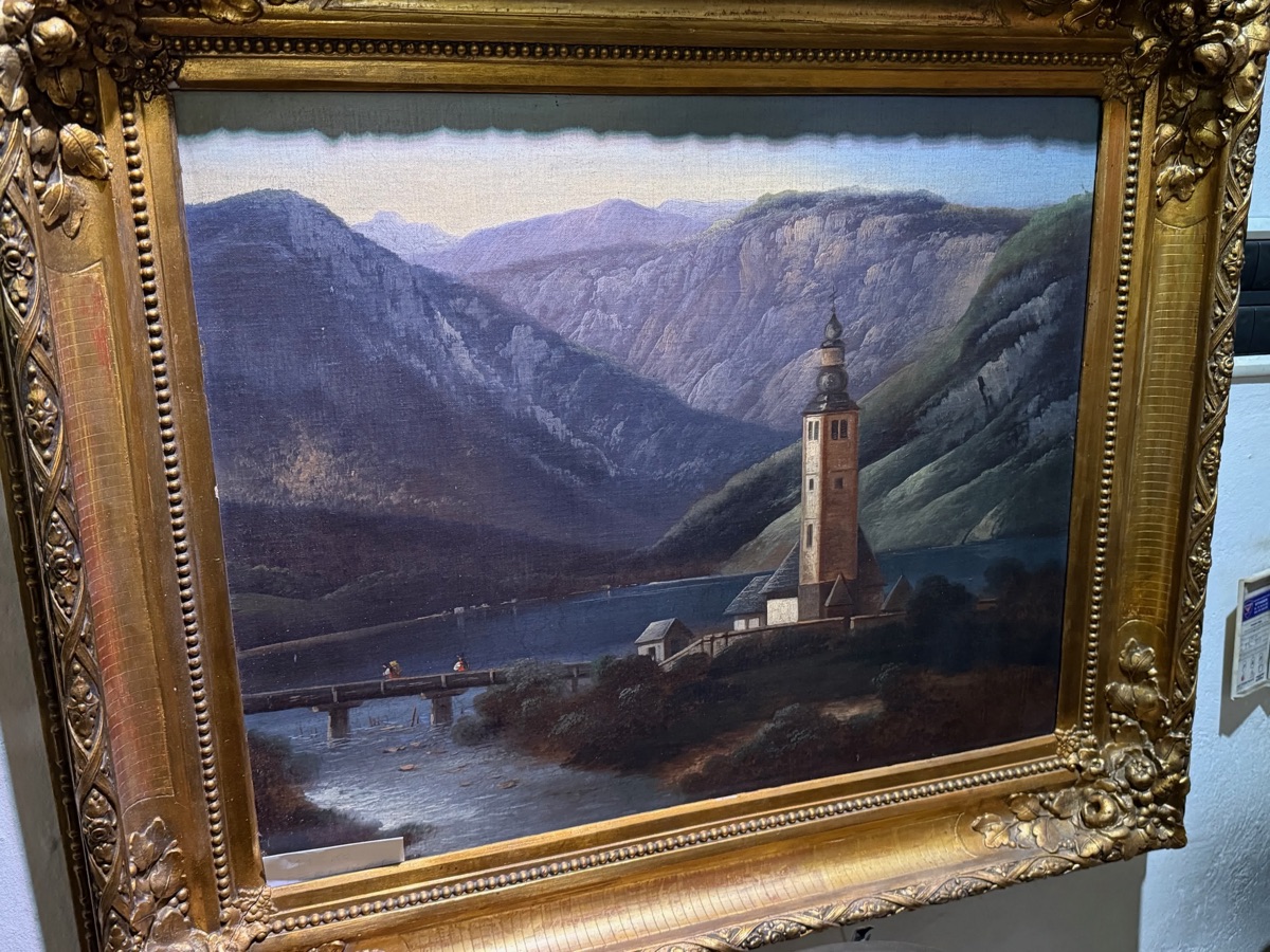 Alpine Lake and Church Landscape — Framed View